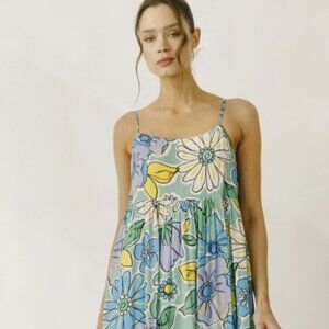 Vibrant Floral Baby Doll Midi Dress